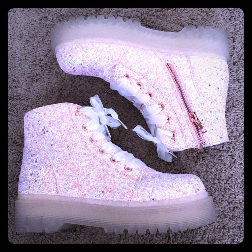 YRU Light Pink Sparkle Ankle Boots.